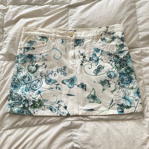 💙🦋Roberto Cavalli denim butterfly printed mini skirt Size L- Rare ! - Picture 4 of 9